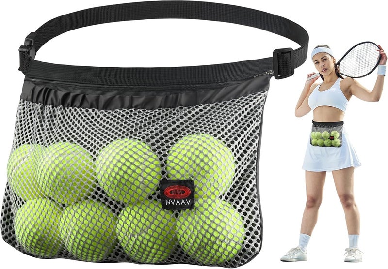 NVAAV Tennis Ball Band Holder, Pickleball Ball Waist Bag with Adjustable Belt, Tennis Waist Storage Pouch, Mesh Waist Hip Ball Bag Pouch Carrier, Holding 8-10 Balls for Tennis, Pickleball, Golf Accessories - Image 1